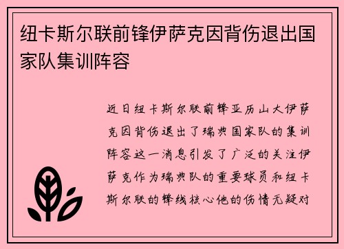 纽卡斯尔联前锋伊萨克因背伤退出国家队集训阵容